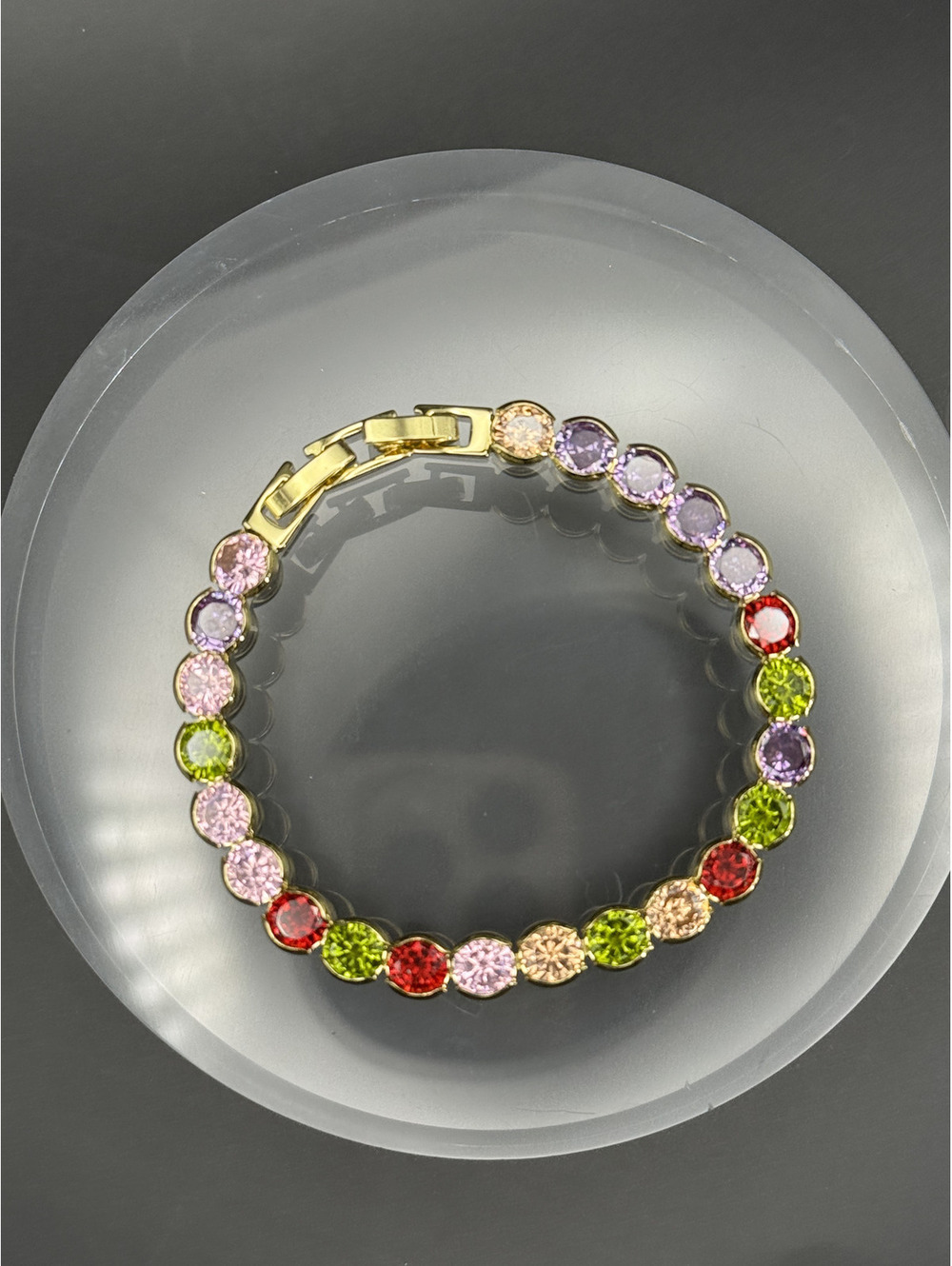 candy+clover muted multicolor crystal gold tone Channel Set Crystal Bracelet